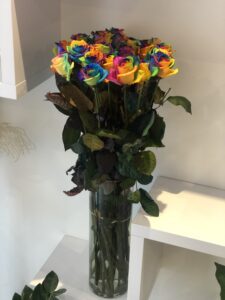 Bouquet with fresh rainbow roses